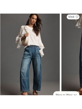 Pilcro Wide-Leg Flared Jeans in Medium Wash Blue